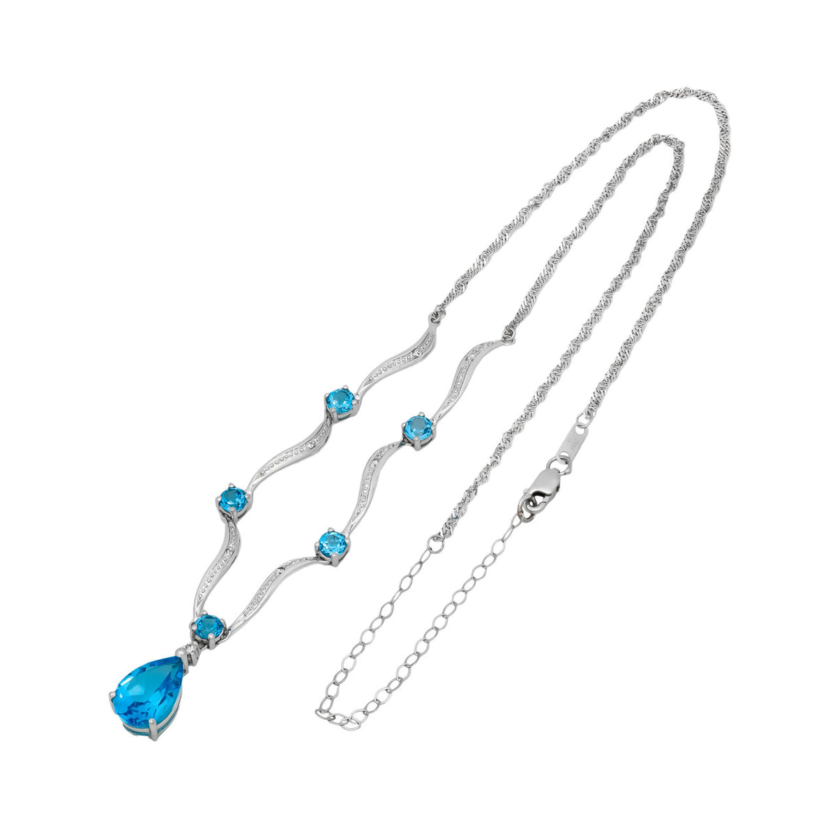 4.25 Carat Blue Topaz Diamond White Gold Necklace – image 2