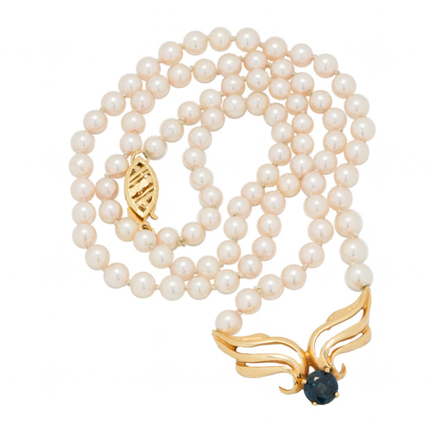 .65 Carat Sapphire Akoya Pearl Gold Necklace