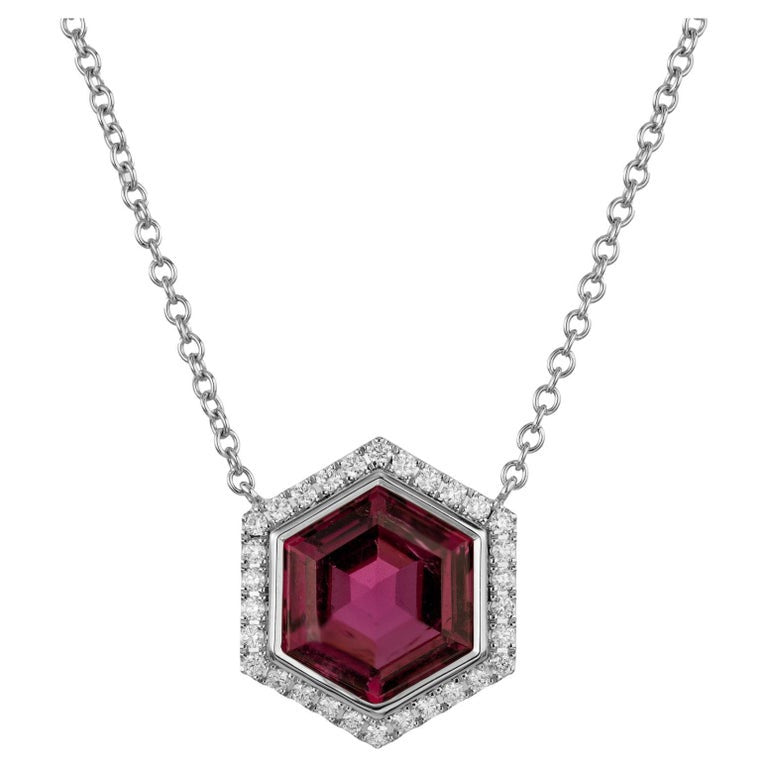 Peter Suchy 6.82 Carat Tourmaline Diamond White Gold Halo Pendant Necklace