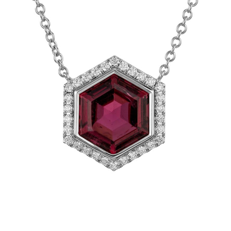 Peter Suchy 6.82 Carat Tourmaline Diamond White Gold Halo Pendant Necklace – image 2
