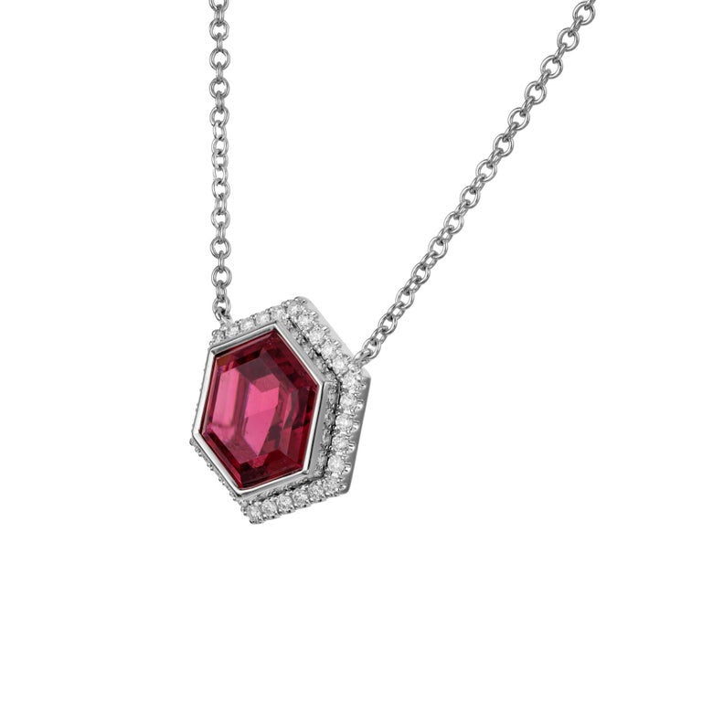 Peter Suchy 6.82 Carat Tourmaline Diamond White Gold Halo Pendant Necklace – image 4