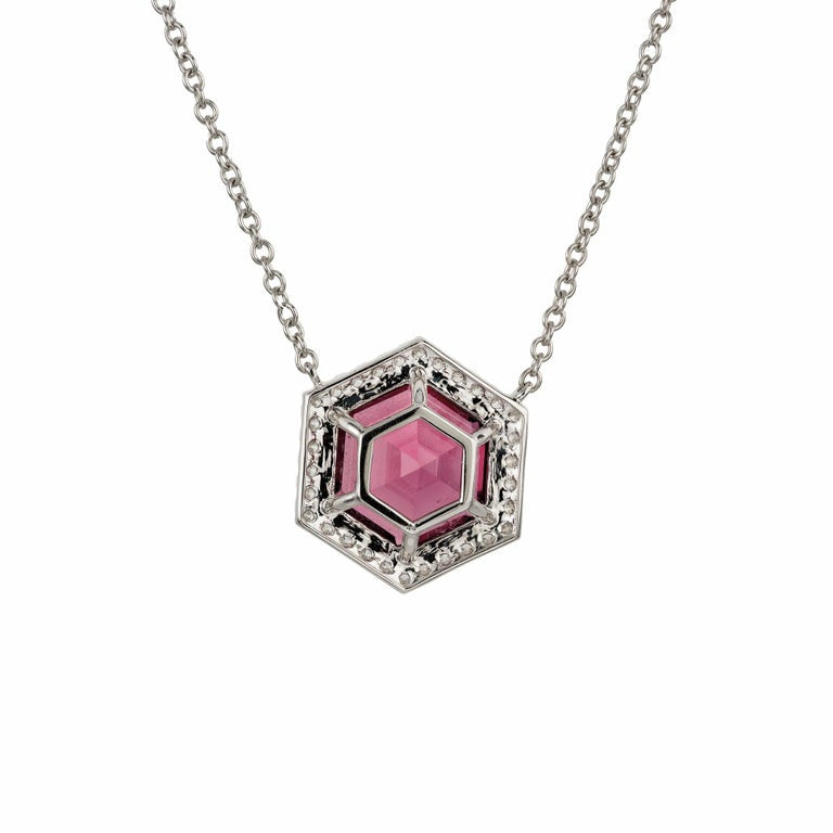 Peter Suchy 6.82 Carat Tourmaline Diamond White Gold Halo Pendant Necklace – image 5