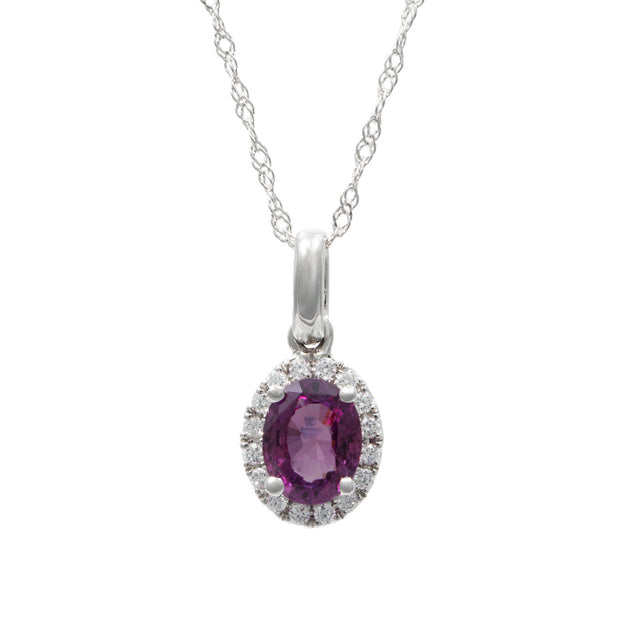 Peter Suchy .75 Carat Pink Sapphire Diamond White Gold Pendant Necklace