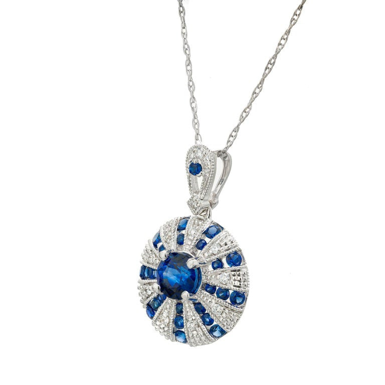 Peter Suchy 1.05 Blue Sapphire Diamond White Gold Pendant Necklace – image 2