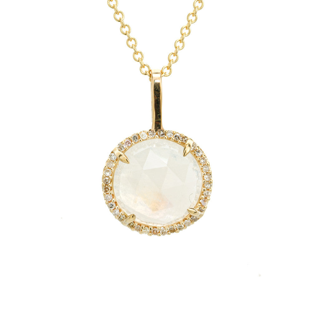 3.00 Carat Moosnstone Diamond Yellow Gold Pendant Necklace