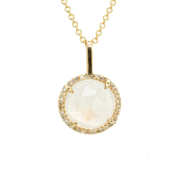 3.00 Carat Moosnstone Diamond Yellow Gold Pendant Necklace
