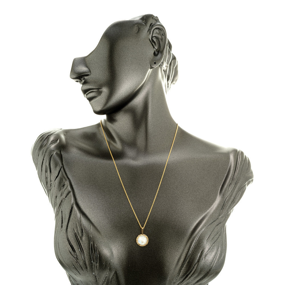 3.00 Carat Moosnstone Diamond Yellow Gold Pendant Necklace – image 6