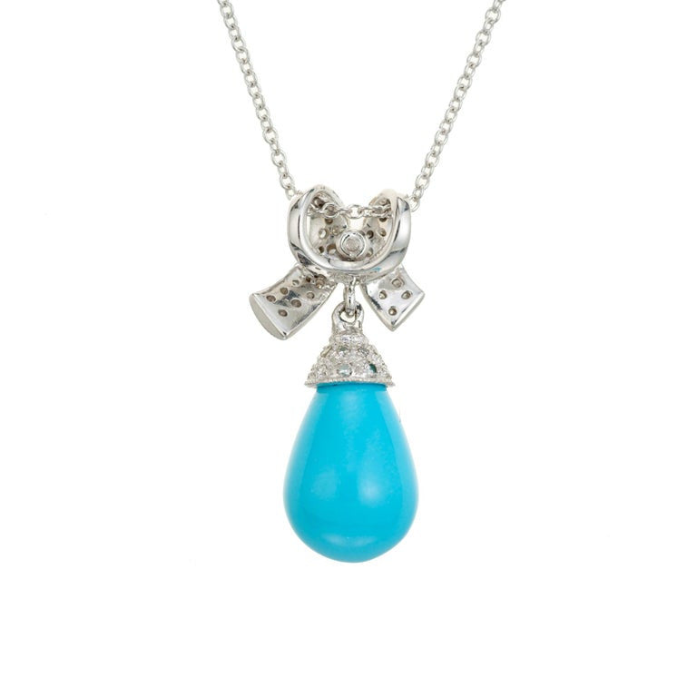 GIA Certified Turquoise Diamond White Gold Dangle Pendant Necklace – image 4