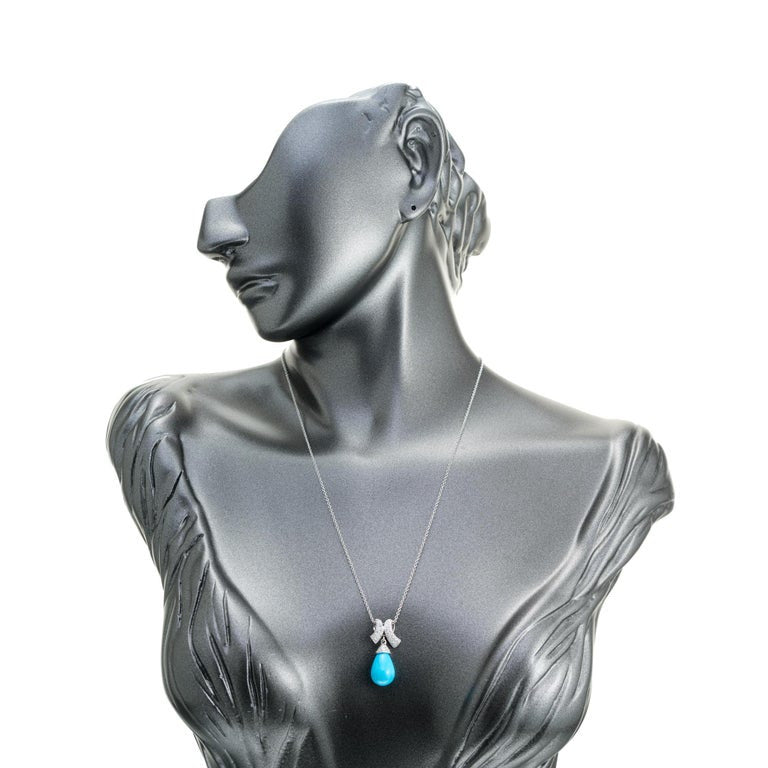 GIA Certified Turquoise Diamond White Gold Dangle Pendant Necklace – image 6