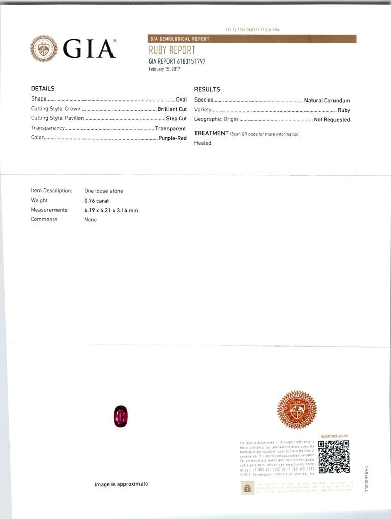 Peter Suchy GIA Certified .76 Ruby Diamond White Gold Pendant Necklace – image 4