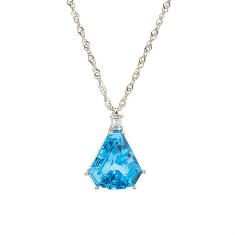 Peter Suchy 16.12 Blue Topaz Diamond White Gold Pendant Necklace – image 2