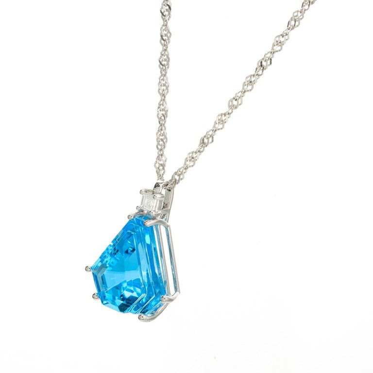 Peter Suchy 16.12 Blue Topaz Diamond White Gold Pendant Necklace – image 3