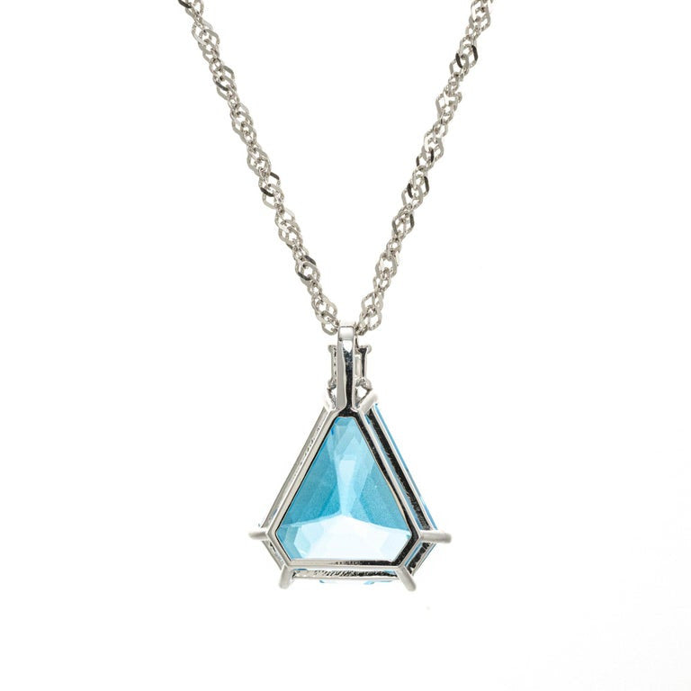 Peter Suchy 16.12 Blue Topaz Diamond White Gold Pendant Necklace – image 4