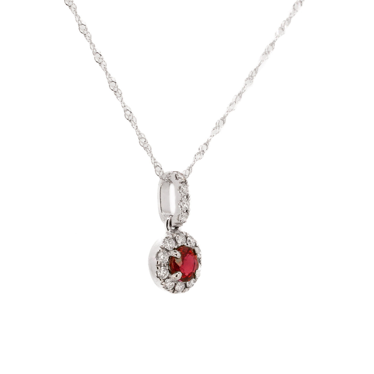Peter Suchy .31 Carat Ruby Diamond White Gold Halo Pendant Necklace – image 2