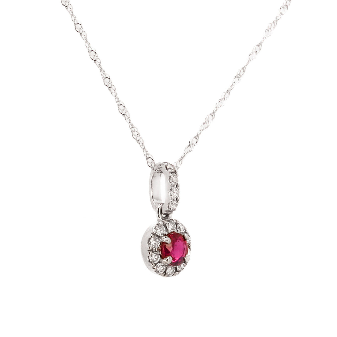 Peter Suchy .31 Carat Ruby Diamond White Gold Halo Pendant Necklace – image 3
