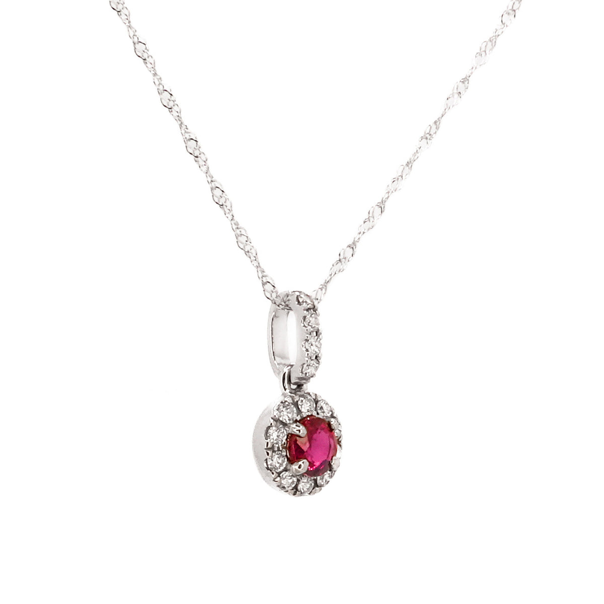 Peter Suchy .31 Carat Ruby Diamond White Gold Halo Pendant Necklace – image 3