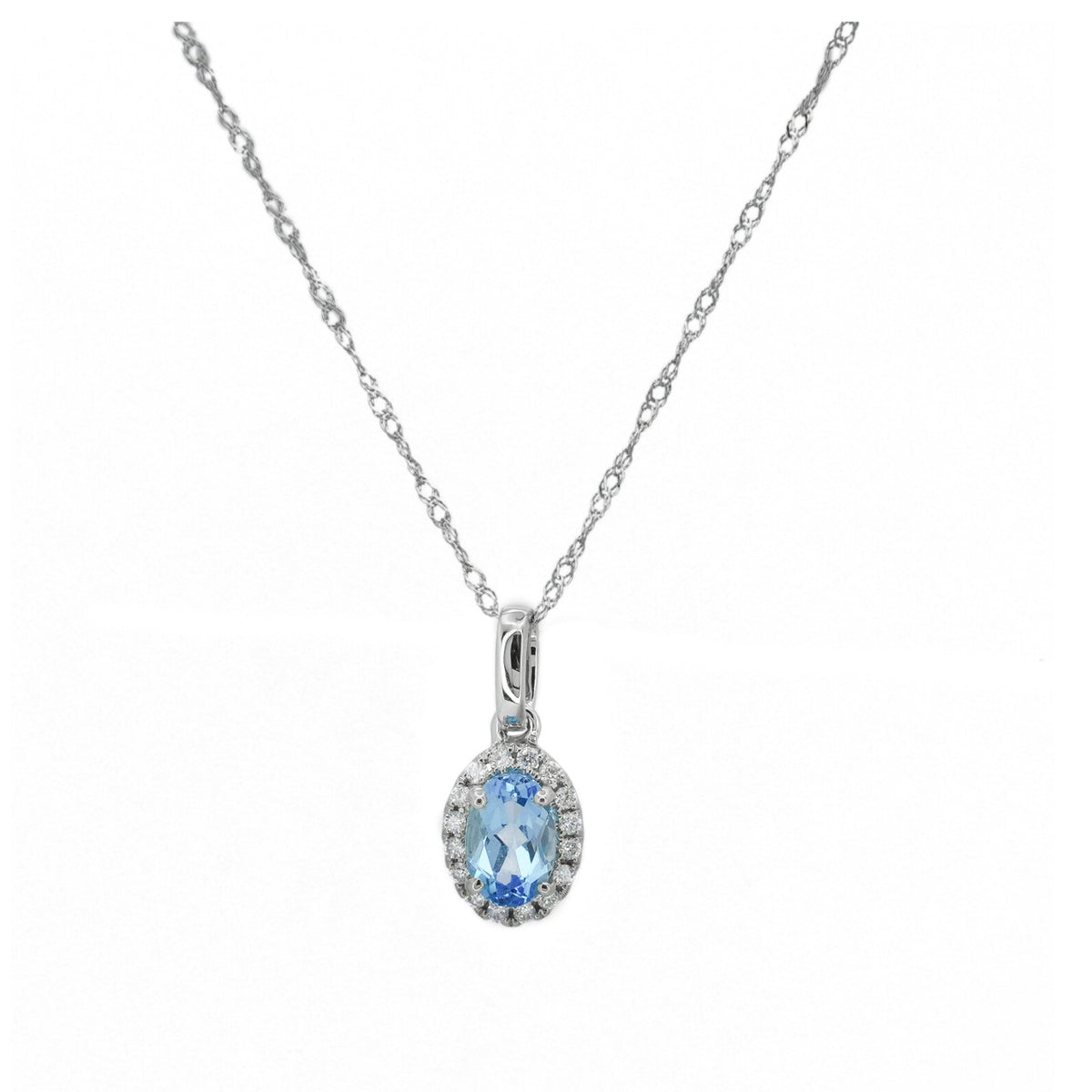Peter Suchy .58 Carat Blue Topaz Diamond White Gold Pendant Necklace
