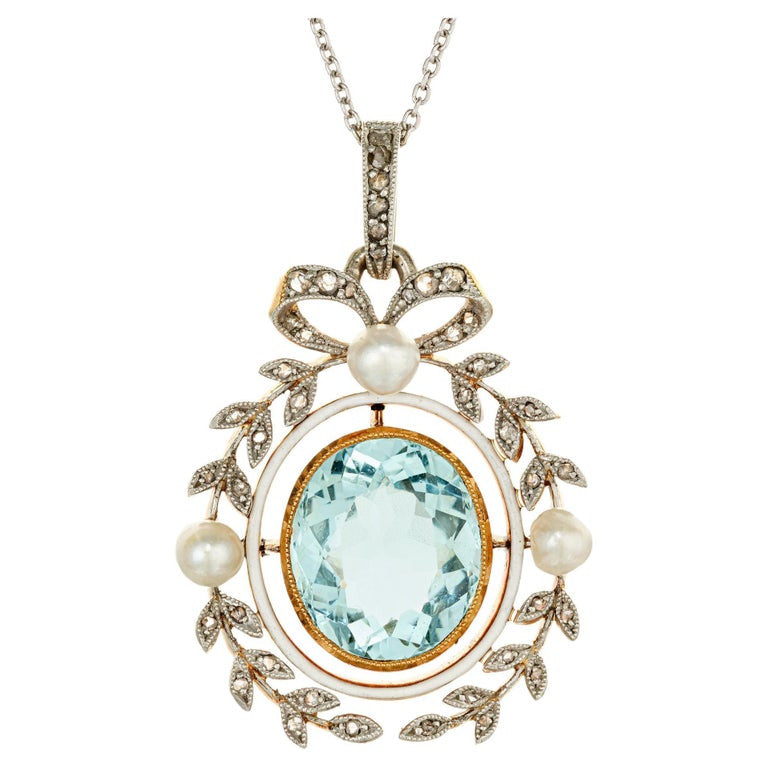 GIA Certified 7.00 Carat Aqua Peal Diamond Platinum Victorian Pendant Necklace