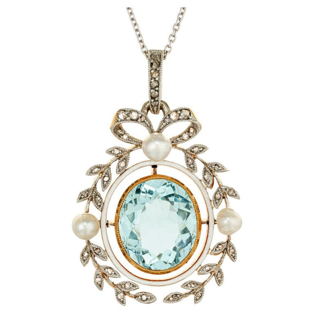 GIA Certified 7.00 Carat Aqua Peal Diamond Platinum Victorian Pendant Necklace
