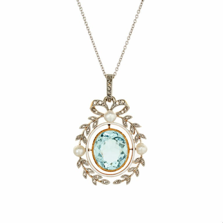 GIA Certified 7.00 Carat Aqua Peal Diamond Platinum Victorian Pendant Necklace – image 2