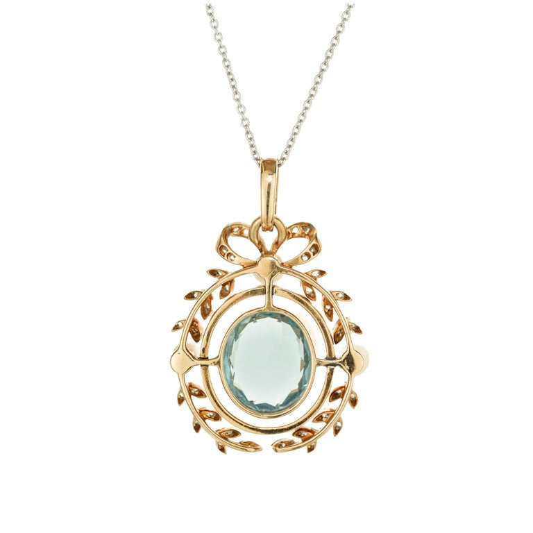 GIA Certified 7.00 Carat Aqua Peal Diamond Platinum Victorian Pendant Necklace – image 4