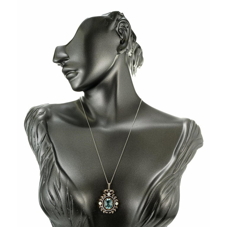 GIA Certified 7.00 Carat Aqua Peal Diamond Platinum Victorian Pendant Necklace – image 6