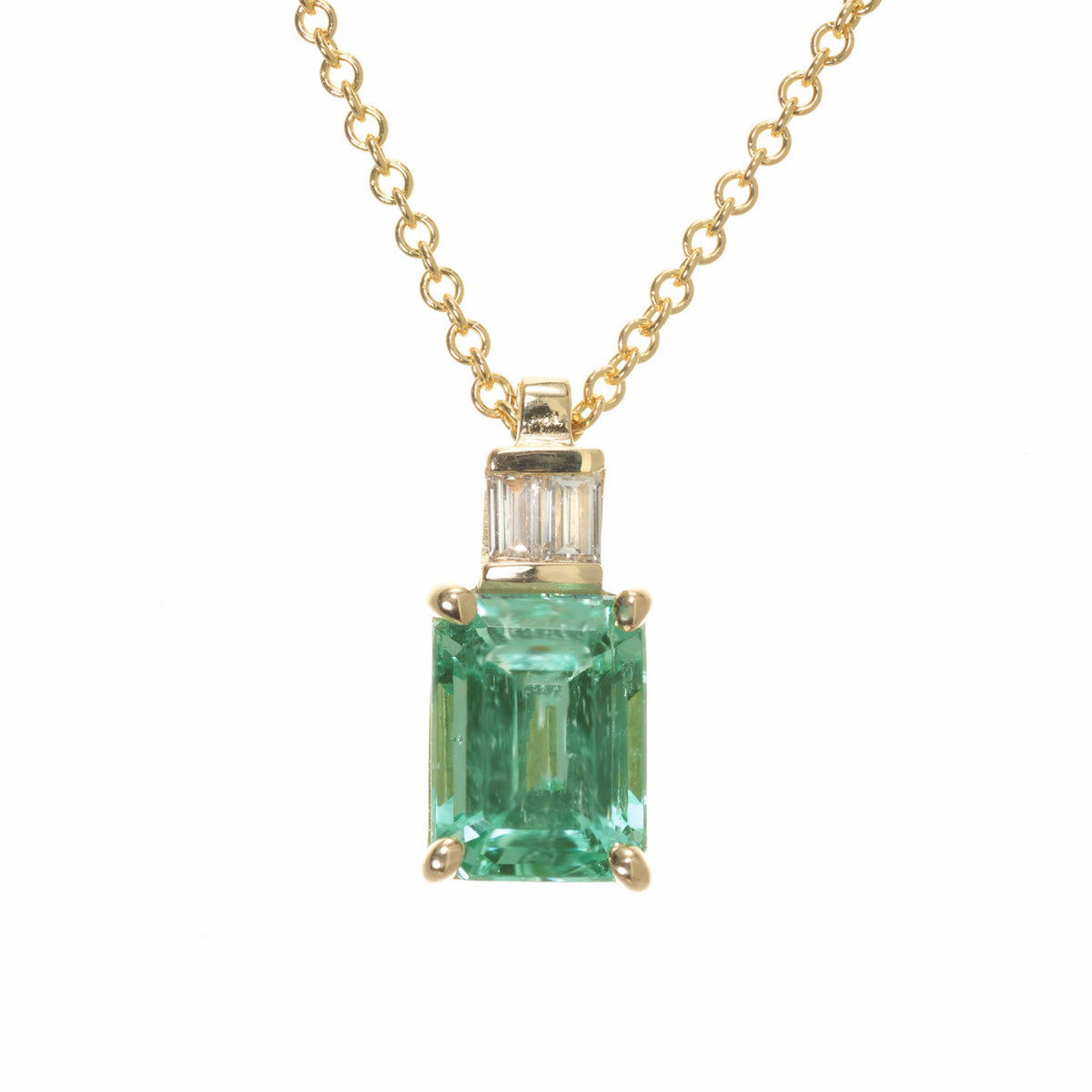 Peter Suchy GIA Certified 1.89 Carat Emerald Diamond Yellow Gold Pendant