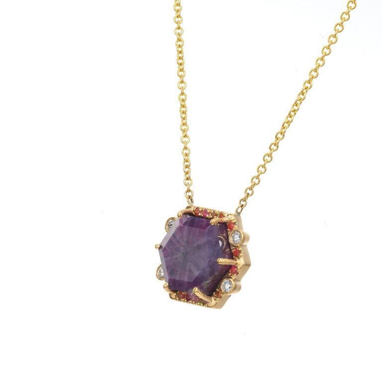 Peter Suchy GIA Certified 11.71 Carat Ruby Diamond Yellow Gold Pendant Necklace – image 4