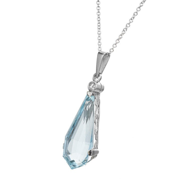 6.75 Carat Kite Shaped Aqua Diamond White Gold Pendant Necklace – image 3