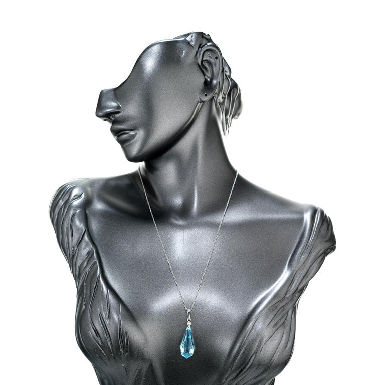 6.75 Carat Kite Shaped Aqua Diamond White Gold Pendant Necklace – image 5