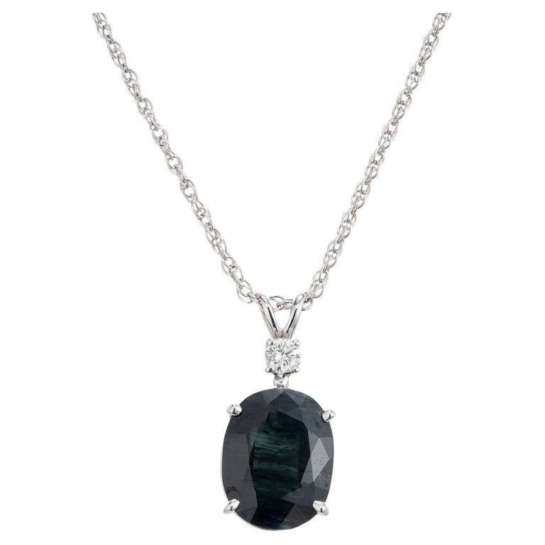 GIA Certified 5.44 Carat Oval Sapphire Diamond White Gold Pendant Necklace