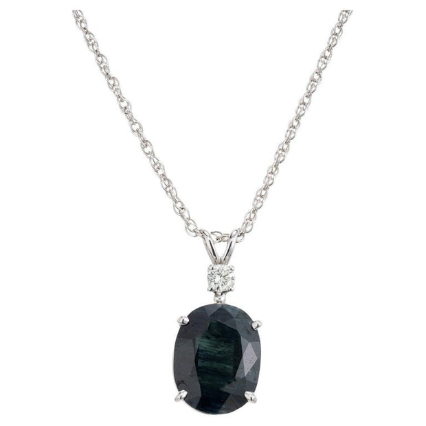 GIA Certified 5.44 Carat Oval Sapphire Diamond White Gold Pendant Necklace