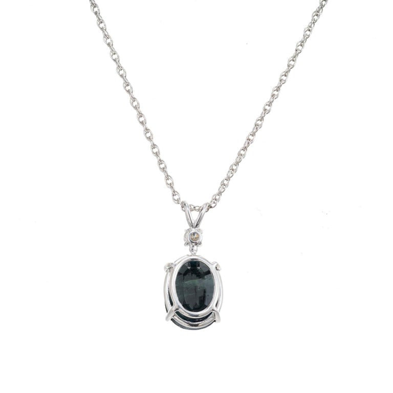 GIA Certified 5.44 Carat Oval Sapphire Diamond White Gold Pendant Necklace – image 2