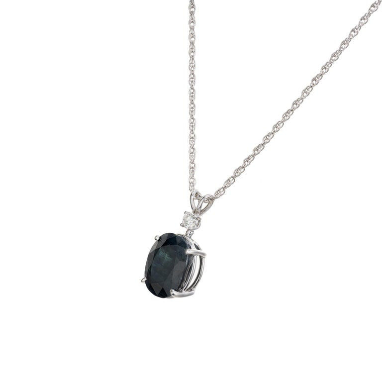 GIA Certified 5.44 Carat Oval Sapphire Diamond White Gold Pendant Necklace – image 4
