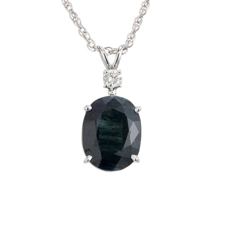GIA Certified 5.44 Carat Oval Sapphire Diamond White Gold Pendant Necklace – image 5