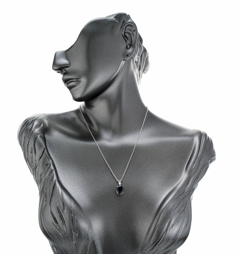 GIA Certified 5.44 Carat Oval Sapphire Diamond White Gold Pendant Necklace – image 7