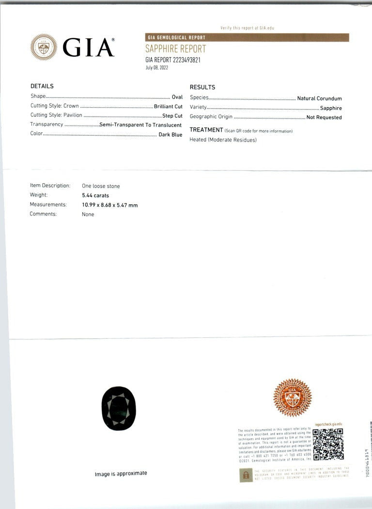 GIA Certified 5.44 Carat Oval Sapphire Diamond White Gold Pendant Necklace – image 3
