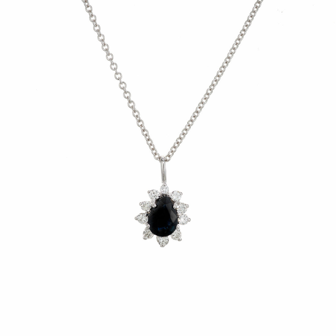 .50 Carat Pear Sapphire Round Diamond Halo 18k White Gold Pendant Necklace – image 2