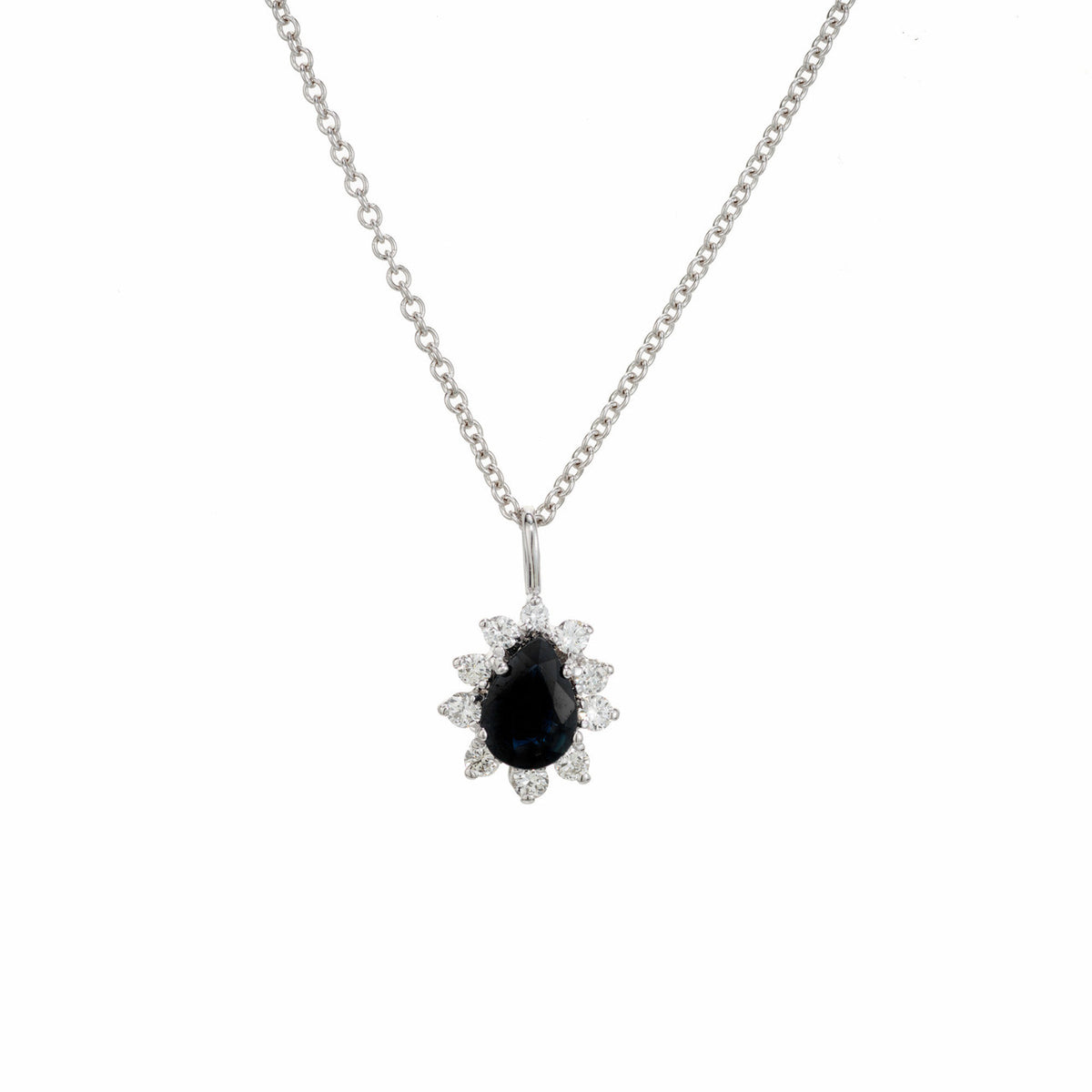 .50 Carat Pear Sapphire Round Diamond Halo 18k White Gold Pendant Necklace – image 2