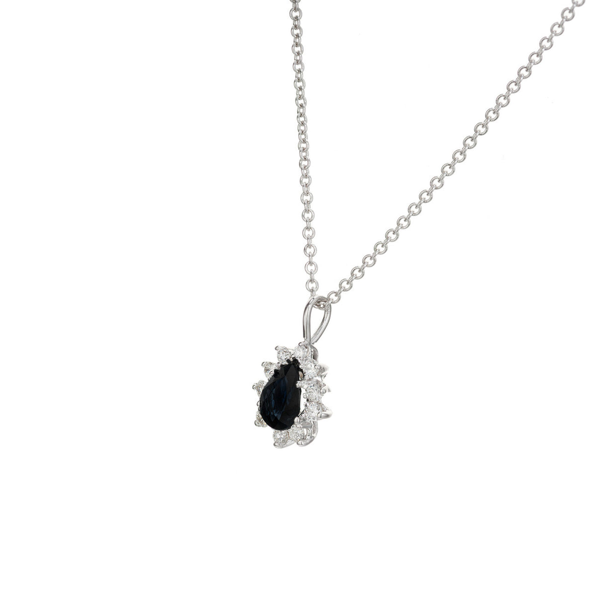 .50 Carat Pear Sapphire Round Diamond Halo 18k White Gold Pendant Necklace – image 3
