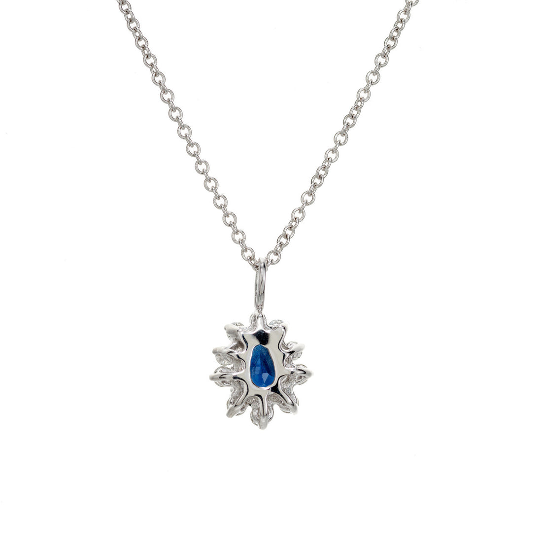 .50 Carat Pear Sapphire Round Diamond Halo 18k White Gold Pendant Necklace – image 4