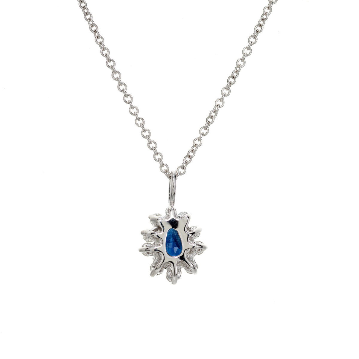 .50 Carat Pear Sapphire Round Diamond Halo 18k White Gold Pendant Necklace – image 4
