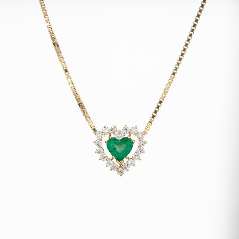 Peter Suchy GIA Certified 1.81 Carat Heart Emerald Diamond Gold Pendant Necklace – image 2