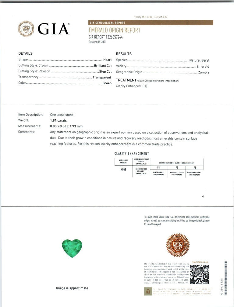 Peter Suchy GIA Certified 1.81 Carat Heart Emerald Diamond Gold Pendant Necklace – image 3