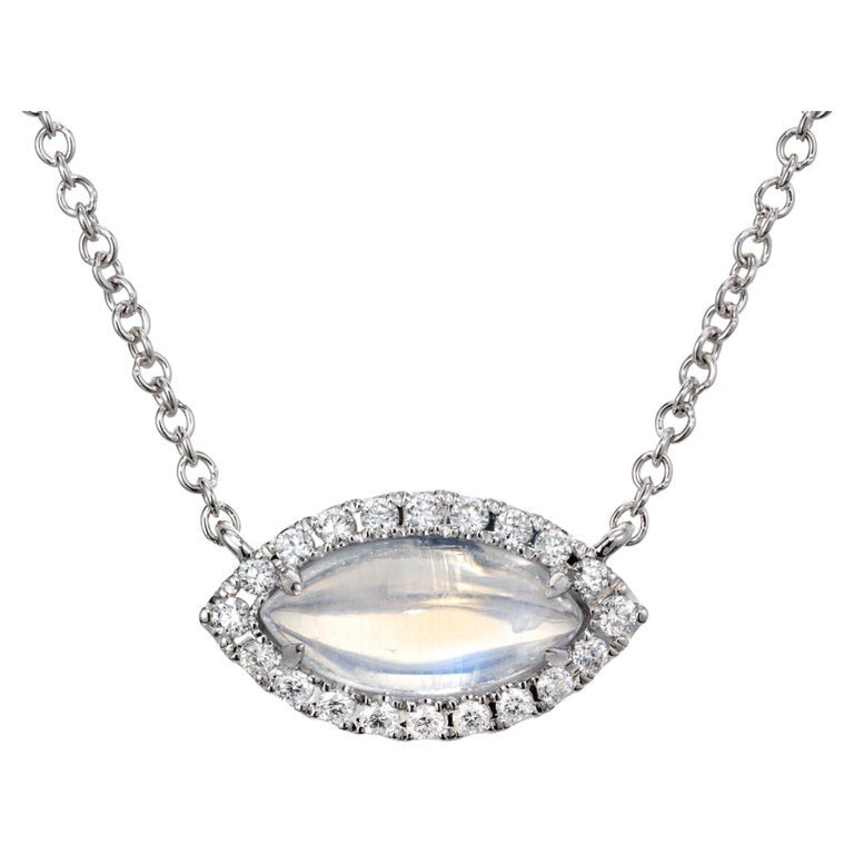 Peter Suchy 1.43 Carat Marquise Moonstone Diamond Halo Pendant Necklace