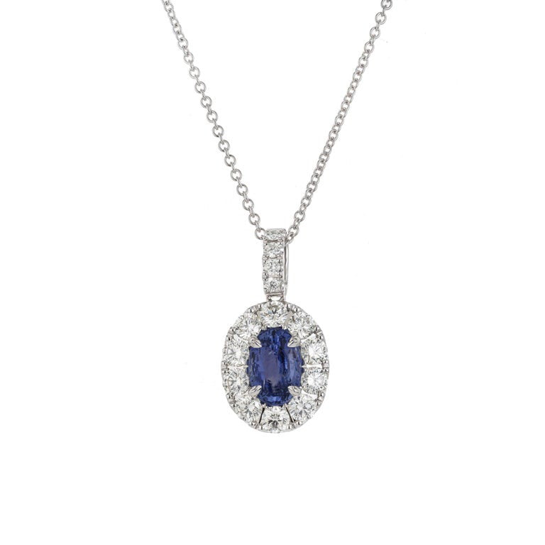 Peter Suchy GIA Certified 3.04 Carat Sapphire Diamond Gold Pendant Necklace – image 2