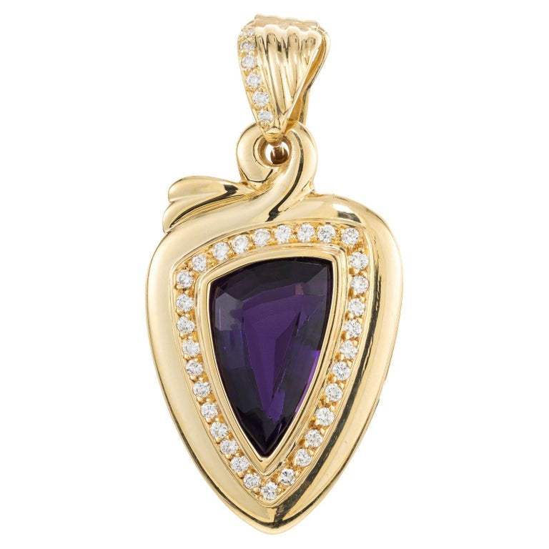 5.50 Carat Amethyst Diamond Halo Yellow Gold Pendant Enhancer