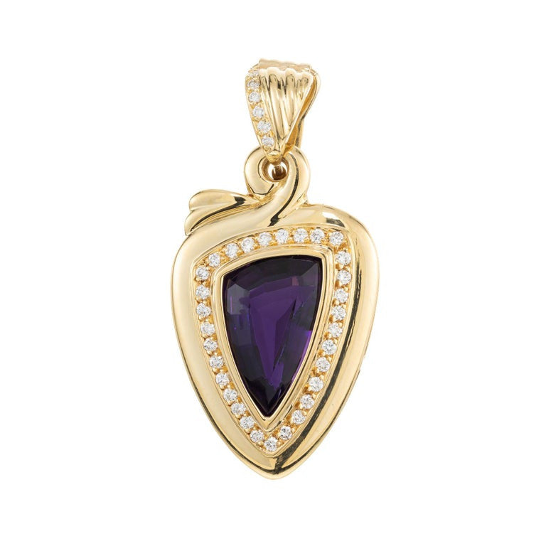 5.50 Carat Amethyst Diamond Halo Yellow Gold Pendant Enhancer – image 2