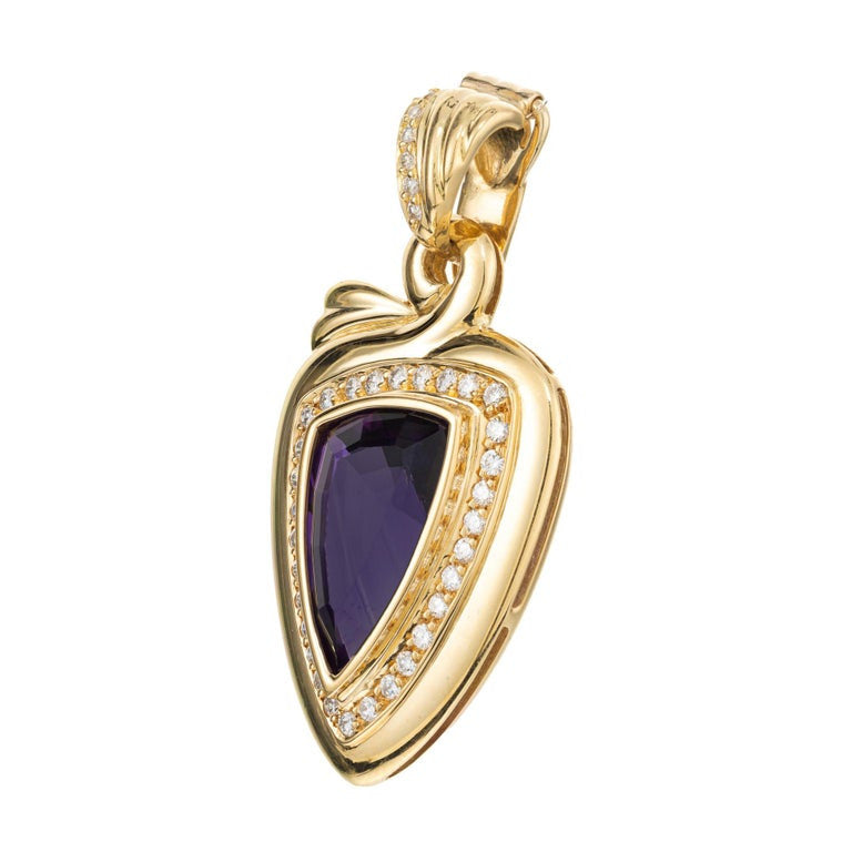 5.50 Carat Amethyst Diamond Halo Yellow Gold Pendant Enhancer – image 3