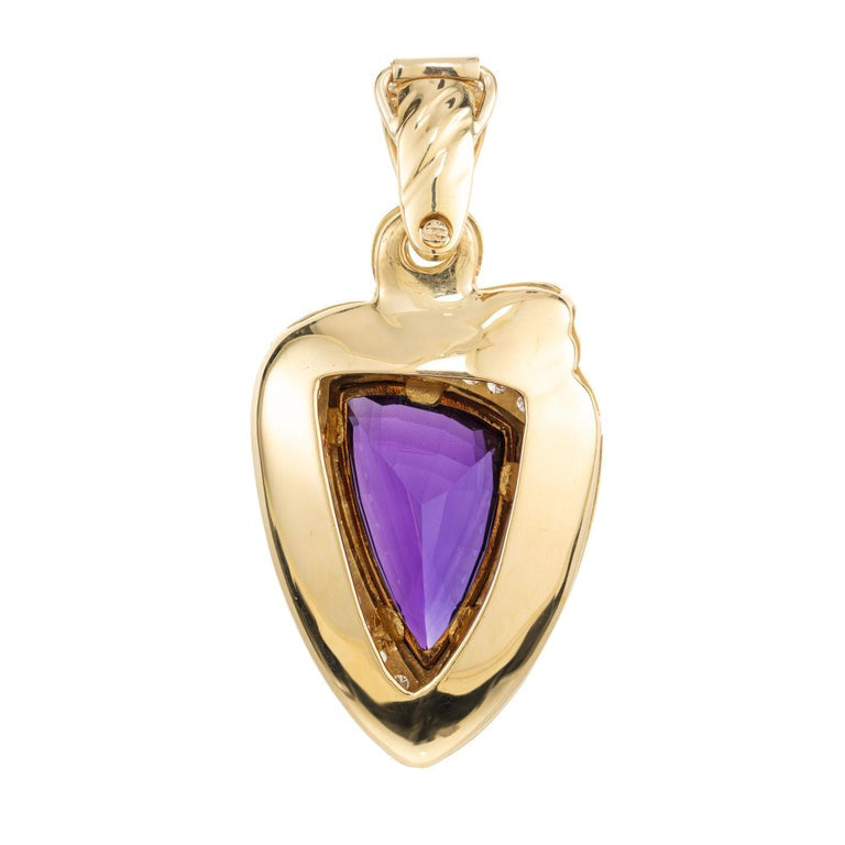 5.50 Carat Amethyst Diamond Halo Yellow Gold Pendant Enhancer – image 4